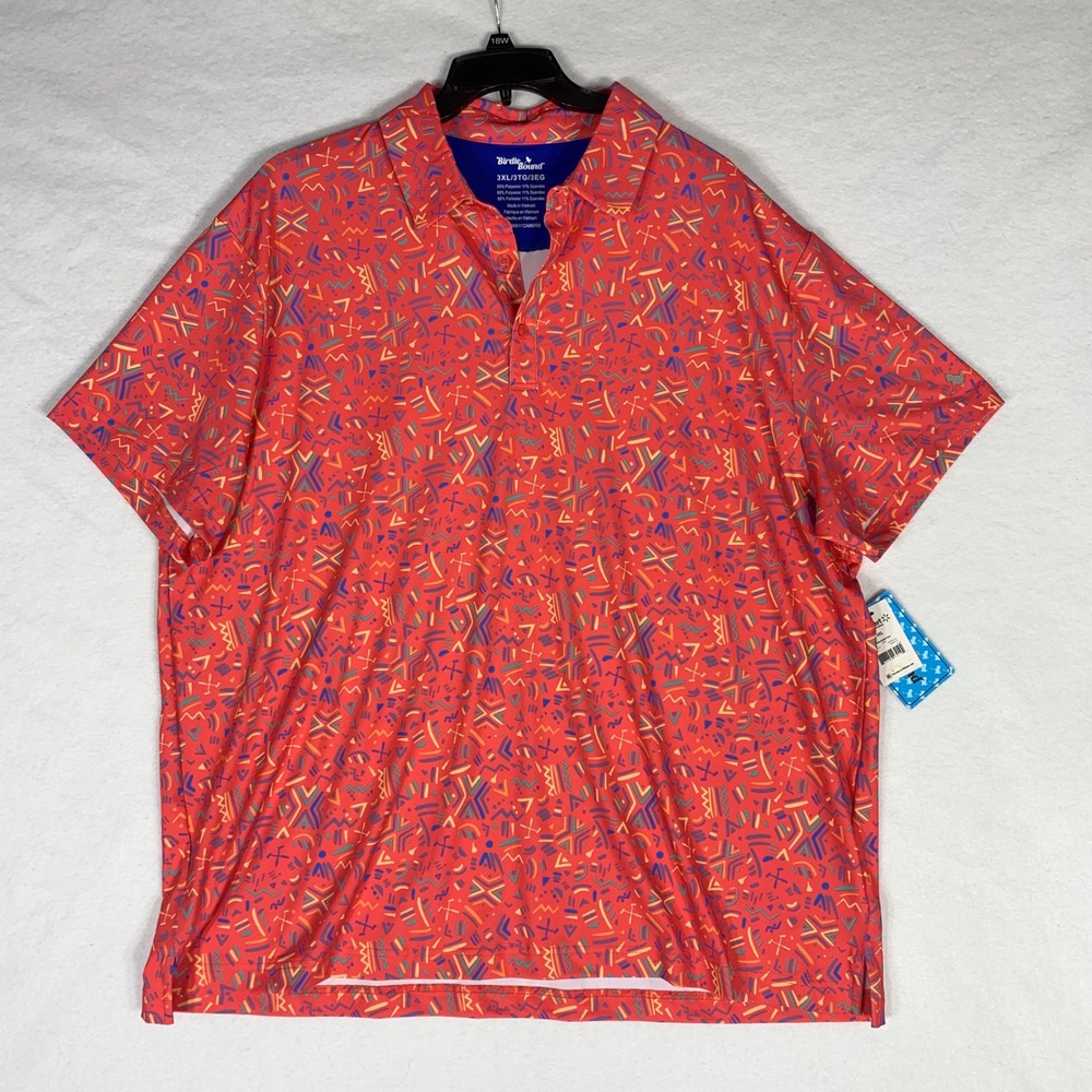 Birdie Bound Golf Polo Shirt Men 3XL Red Short Sleeve Abstract Print Performance